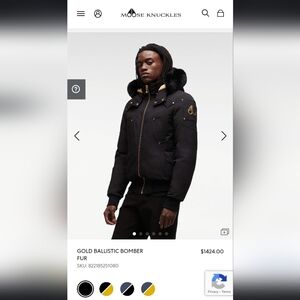 Moose knuckles Black/ Black fox fur ballistic bomber size Medium